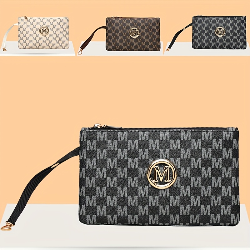 Wristlet Wallet Zipper - Vintage letter print women's clutch, long