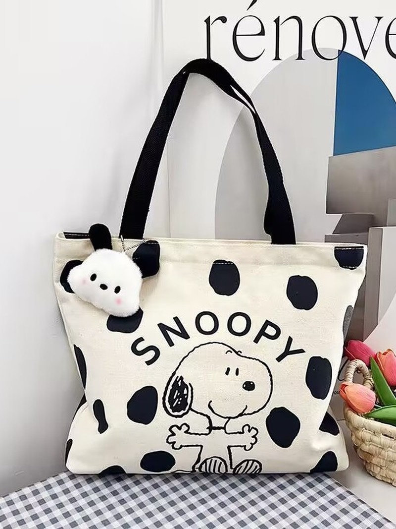 Shoulder Bag Slouchy - Cartoon Snoopy Canvas Shoulder Bag for