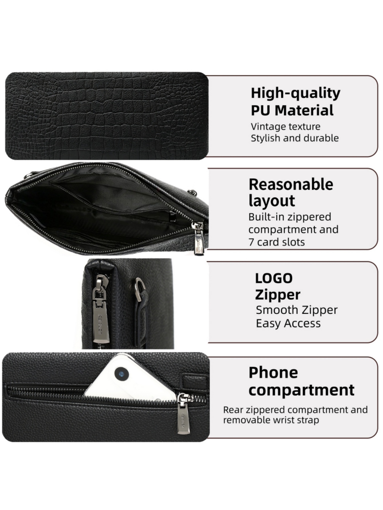 Men's Crocodile Embossed PU Le - Wristlet Wallet Zipper ulasan dan harga