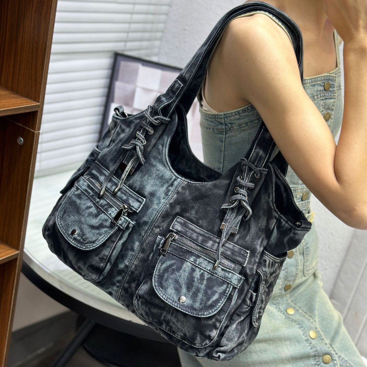 Women's Denim Bag Y2K Vintage  - Wristlet Wallet Zipper ulasan dan harga